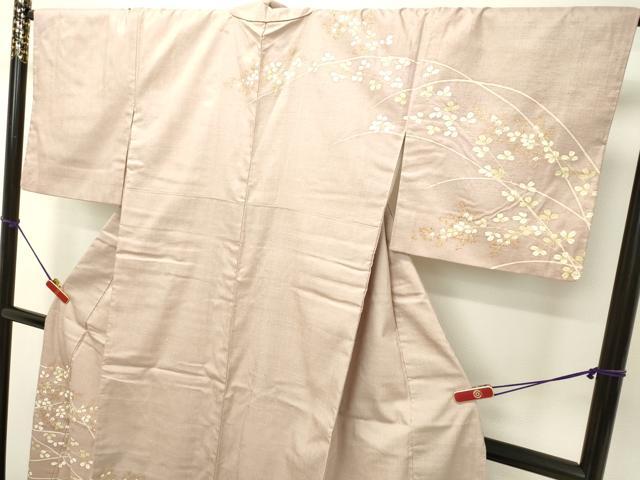 平和屋着物●結城紬 訪問着 草花文 金彩 正絹 逸品 DAAT1078tw