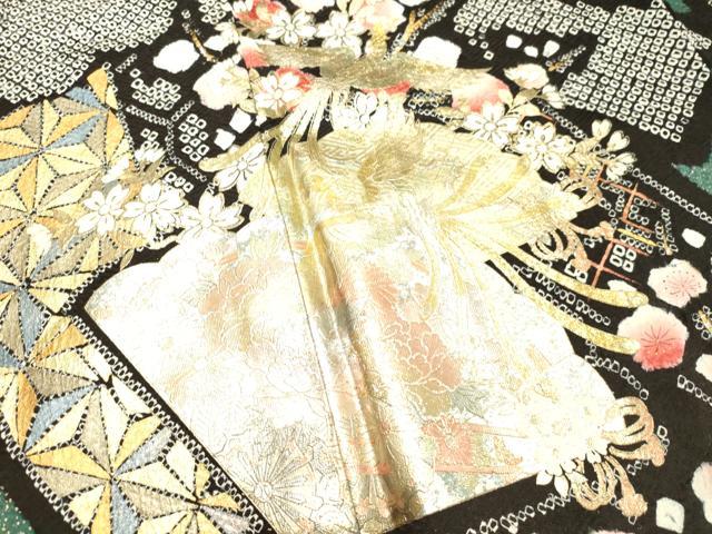 平和屋着物●豪華振袖・長襦袢セット(無双仕立て) 絞り 鳳凰扇面草花文 金銀彩 正絹 逸品 DAAT1085tw