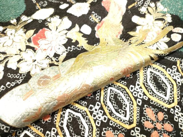 平和屋着物●豪華振袖・長襦袢セット(無双仕立て) 絞り 鳳凰扇面草花文 金銀彩 正絹 逸品 DAAT1085tw