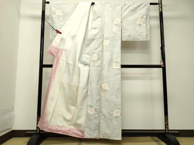 平和屋着物●本場大島紬 白大島 9マルキ 草花文 正絹 逸品 未使用 DAAT1099tw