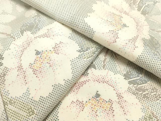 平和屋着物●本場大島紬 白大島 9マルキ 草花文 正絹 逸品 未使用 DAAT1099tw
