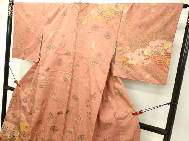 平和屋着物●訪問着 作家物 紬地 刺繍 雲取り宝尽くし花文 正絹 逸品 DAAT1141tw