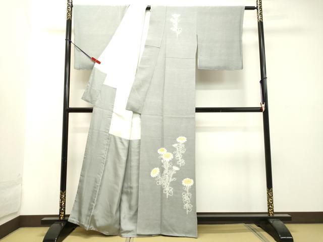 平和屋着物●京都府指定無形文化財 染色作家 小倉建亮の弟子 市瀬史郎 訪問着 絞り 枝菊 お召縮緬 正絹 逸品 DAAT1193tw
