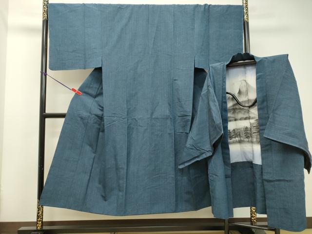 平和屋着物●男性 紬 アンサンブル 紺鼠色 正絹 逸品 DAAT1226tw