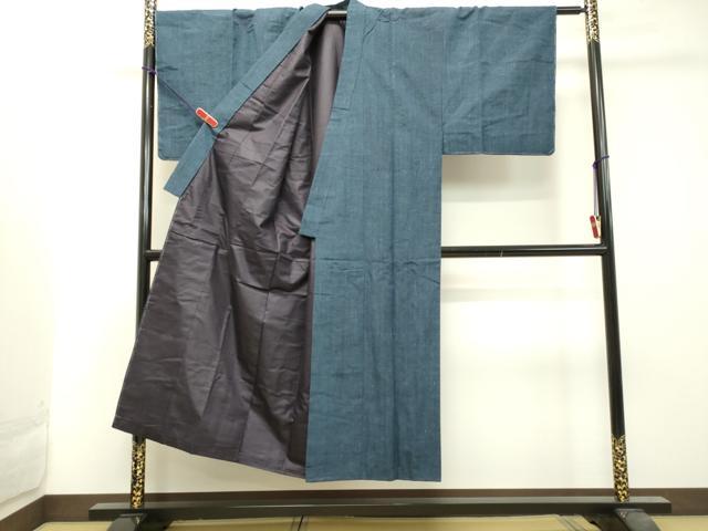 平和屋着物●男性 紬 アンサンブル 紺鼠色 正絹 逸品 DAAT1226tw