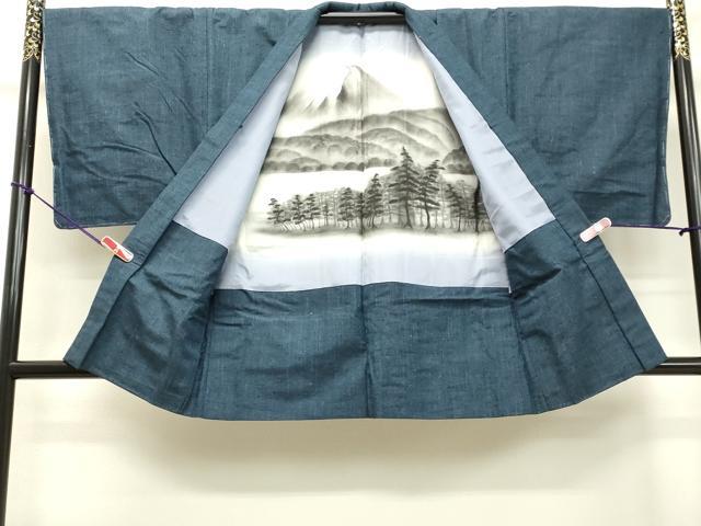 平和屋着物●男性 紬 アンサンブル 紺鼠色 正絹 逸品 DAAT1226tw