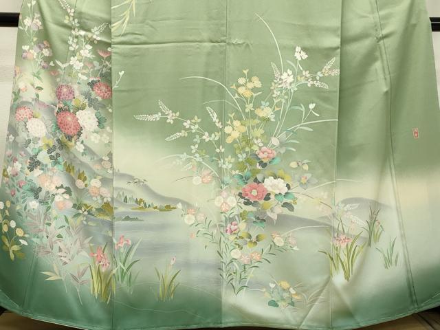 平和屋着物●訪問着 友禅 作家物 風景草花文 暈し染め 正絹 逸品 未使用 DAAT1227tw