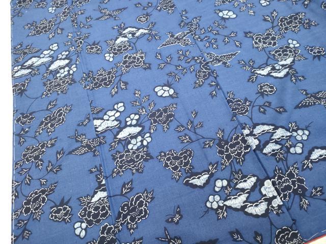 平和屋着物●本藍 型絵染 小紋 紬地 花鳥文 正絹 逸品 DAAT1298tw