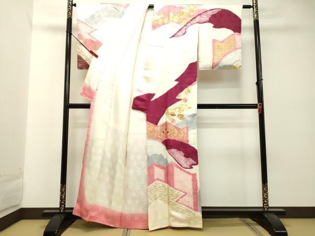 平和屋着物●創業460年・千總 訪問着 絞り 駒刺繍 七宝草花文 金彩 高島屋扱い 正絹 逸品 DAAT1406tw