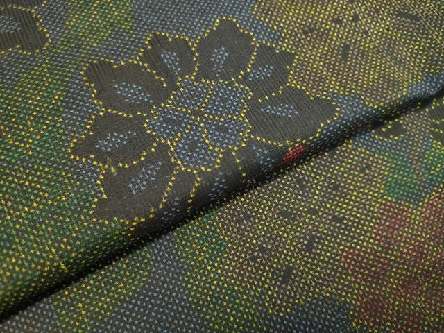 平和屋着物●本場大島紬 7マルキ 草花文 正絹 逸品 DAAT1431tw