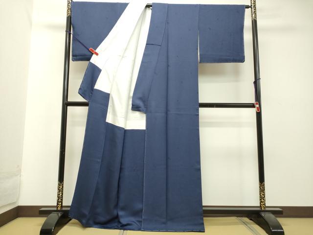 平和屋着物●上質な色無地 草花地紋 ネイビーブルー色 正絹 逸品 未使用 DAAT1435tw