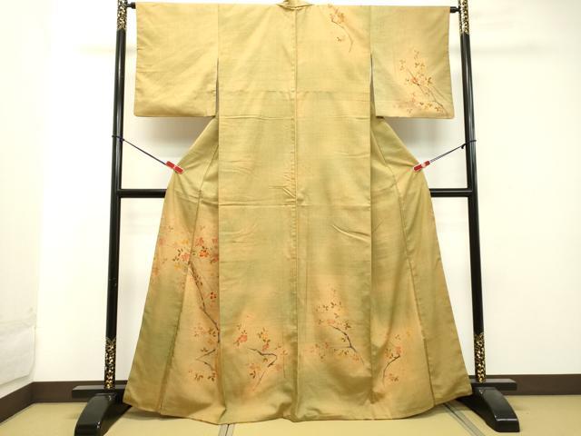 平和屋着物●訪問着 紬地 刺繍 枝花文 金糸 正絹 逸品 DAAT1466tw