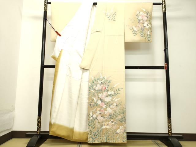 平和屋着物●訪問着 友禅 鴛鴦草花文 たたき染め 正絹 逸品 DAAT1477tw