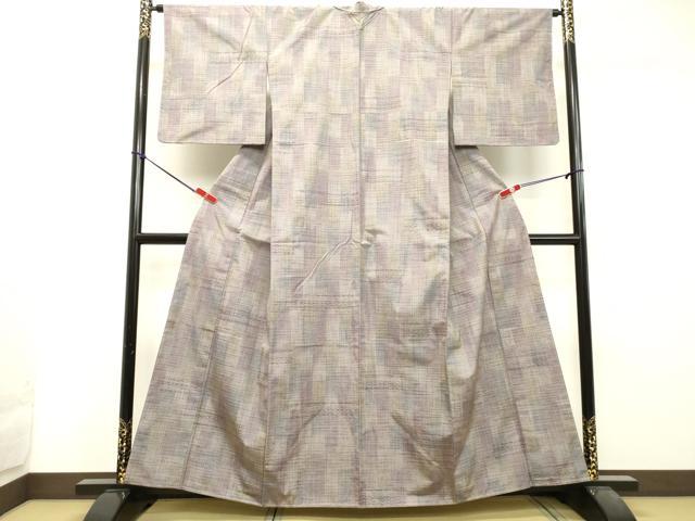 平和屋着物●上質な紬 花織 変わり市松文様 正絹 逸品 未使用 DAAT1478tw