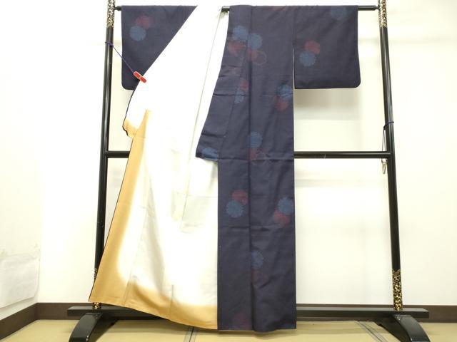 平和屋着物●真綿結城紬 藍 80亀甲 雪輪文 証紙付き 正絹 逸品 DAAT1506tw