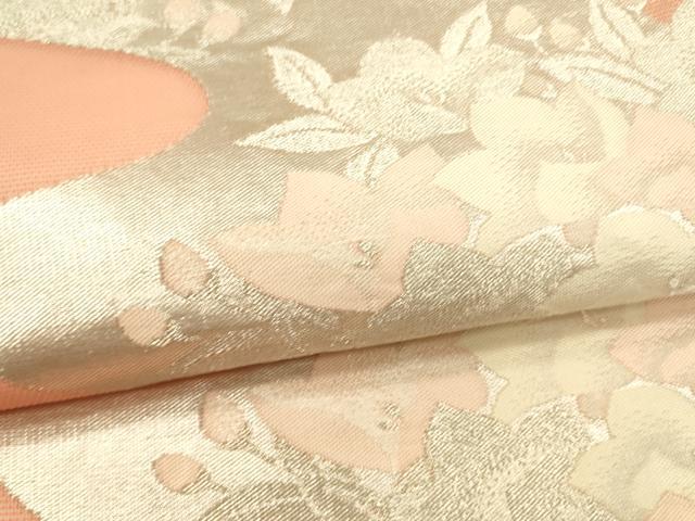 平和屋着物*夏物 六通柄袋帯 流水草花文 銀糸 正絹 逸品 DAAT1573cm