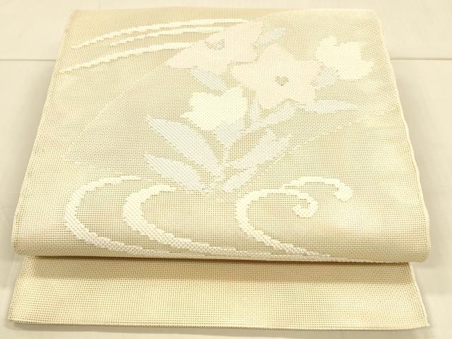 平和屋着物*夏物 太鼓柄袋帯 流水地紙草花文 銀糸 正絹 逸品 DAAT1577cm