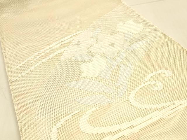 平和屋着物*夏物 太鼓柄袋帯 流水地紙草花文 銀糸 正絹 逸品 DAAT1577cm