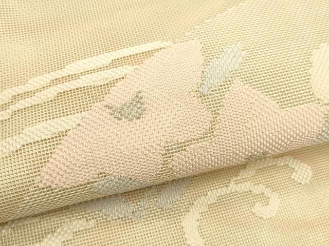 平和屋着物*夏物 太鼓柄袋帯 流水地紙草花文 銀糸 正絹 逸品 DAAT1577cm