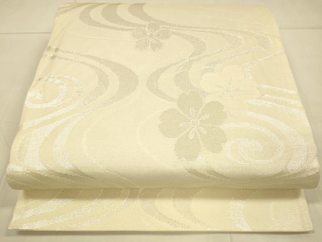 平和屋着物*夏物 六通柄袋帯 流水花文 銀糸 正絹 逸品 DAAT1581cm