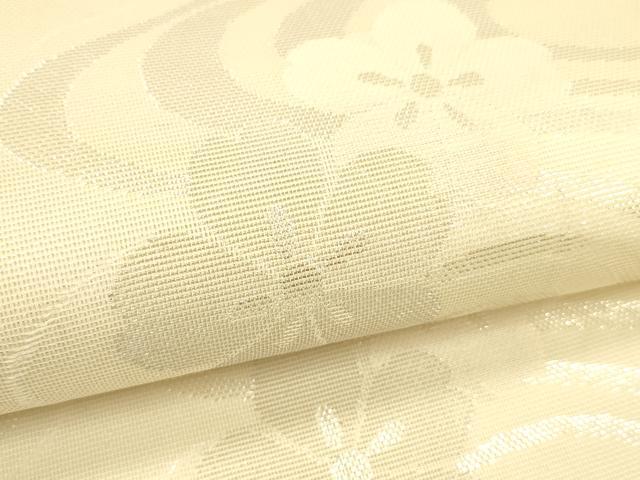 平和屋着物*夏物 六通柄袋帯 流水花文 銀糸 正絹 逸品 DAAT1581cm