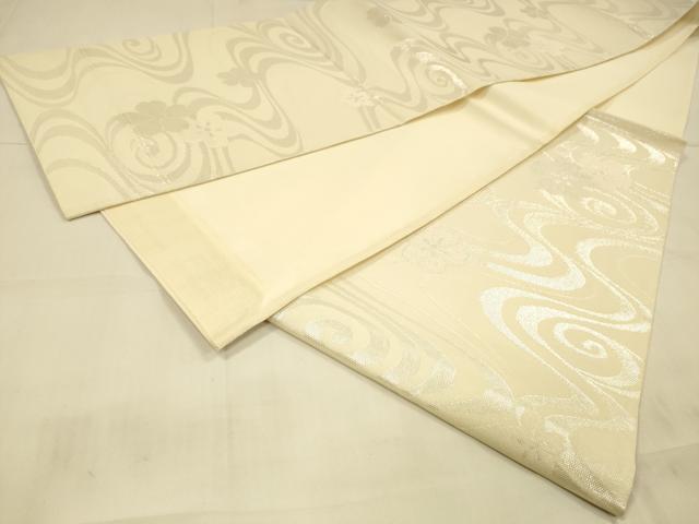 平和屋着物*夏物 六通柄袋帯 流水花文 銀糸 正絹 逸品 DAAT1581cm