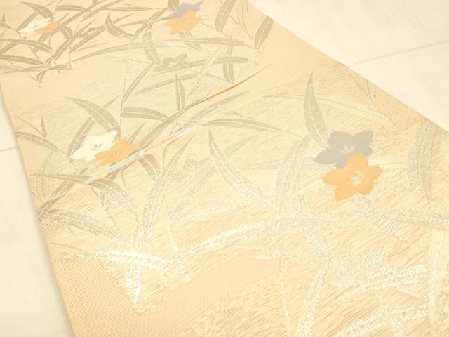平和屋着物*夏物 西陣 六通柄袋帯 草花文 銀糸 正絹 逸品 DAAT1652cm