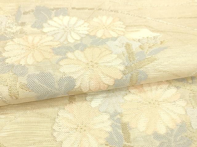 平和屋着物*夏物 六通柄袋帯 流水地紙草花文 金銀糸 正絹 逸品 DAAT1862cm