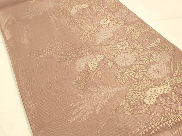 平和屋着物*夏物 六通柄袋帯 草花文 金糸 正絹 逸品 DAAT1865cm