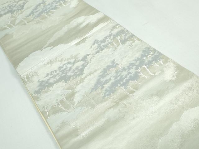 平和屋着物◎六通柄袋帯 樹林文 銀糸 正絹 逸品 DAAT2283qa