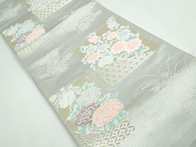 平和屋着物◎六通柄袋帯 唐織 草花文 銀糸 正絹 逸品 DAAT2290qa