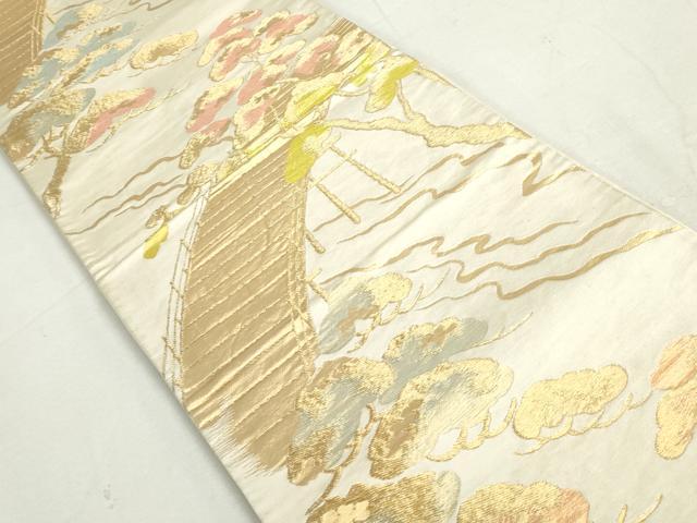 平和屋着物◎六通柄袋帯 渡橋枝松文 金糸 正絹 逸品 DAAT2342qa