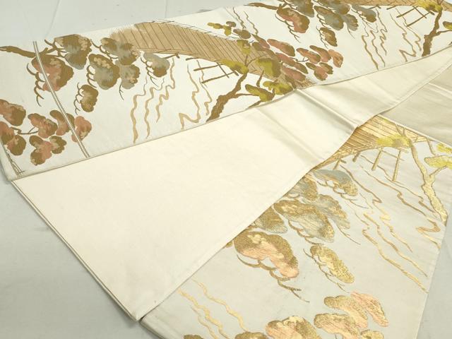平和屋着物◎六通柄袋帯 渡橋枝松文 金糸 正絹 逸品 DAAT2342qa