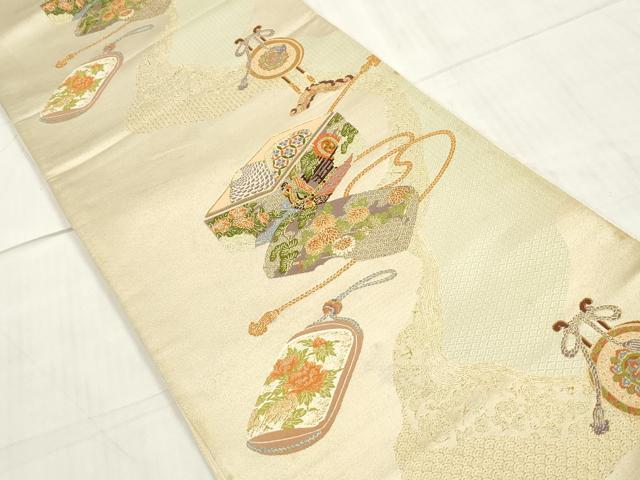 平和屋着物◎六通柄袋帯 器物文 金糸 正絹 逸品 DAAT2383qa