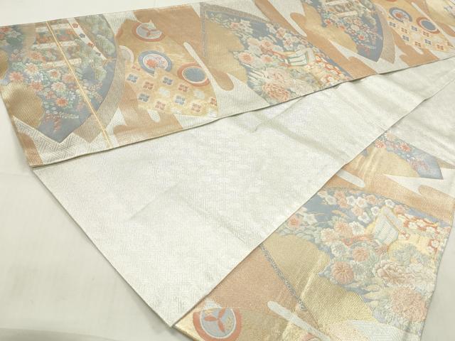 平和屋着物◎佐賀錦 六通柄袋帯 地紙御所車花文 金銀糸 正絹 逸品 DAAT2385qa