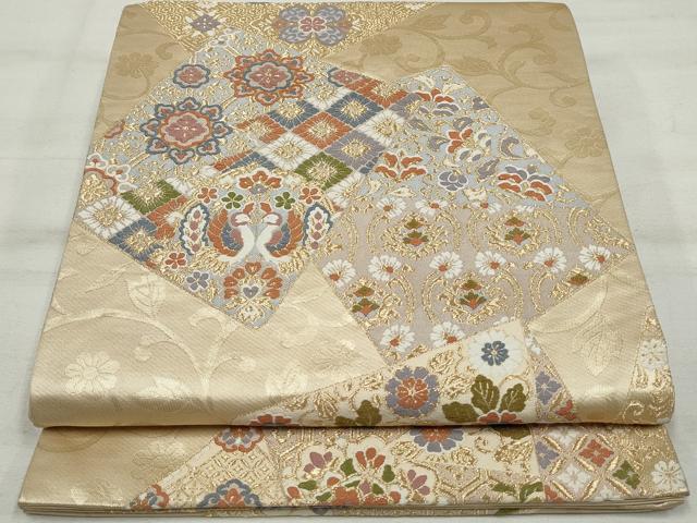 平和屋着物◎六通柄袋帯 唐織 重ね地紙花文 金糸 正絹 逸品 DAAT2605qa