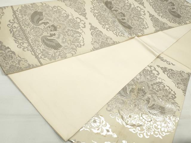 平和屋着物◎六通柄袋帯 向い鳥更紗花文 銀糸 正絹 逸品 DAAT2983qa