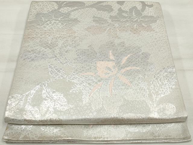 平和屋着物◎六通柄袋帯 更紗花文 銀糸 正絹 逸品 DAAT2991qa