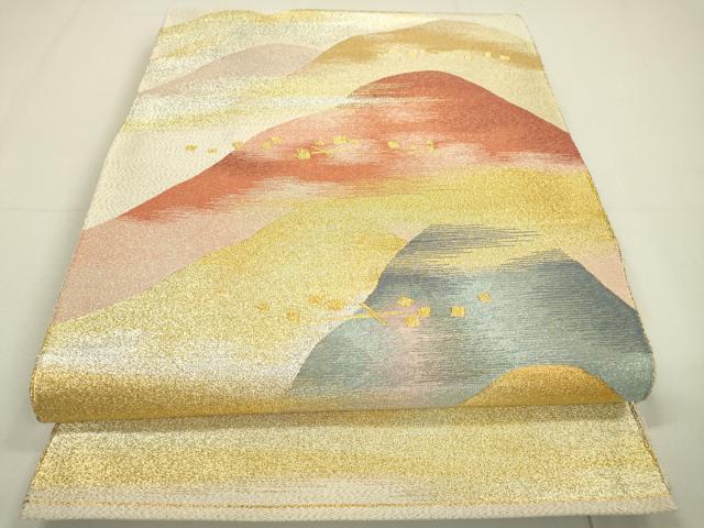 平和屋着物●手織綴れ 山鹿清華 太鼓柄袋帯 重ね山文 金銀糸 正絹 逸品 DAAT3228fe