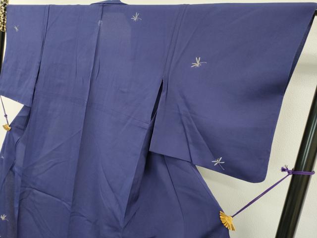 平和屋着物▽訪問着 単衣 お召地 刺繍 蜻蛉 とんぼ 金糸 紅桔梗色 正絹 逸品 DAAT3642fe