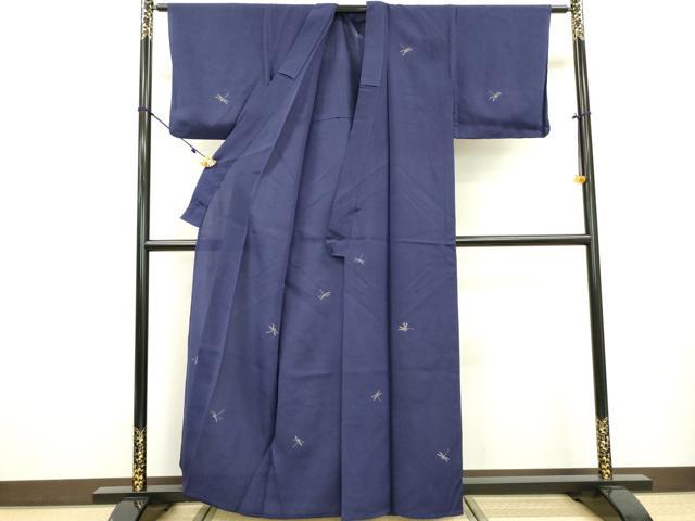 平和屋着物▽訪問着 単衣 お召地 刺繍 蜻蛉 とんぼ 金糸 紅桔梗色 正絹 逸品 DAAT3642fe