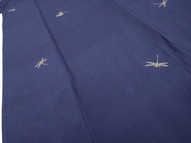 平和屋着物▽訪問着 単衣 お召地 刺繍 蜻蛉 とんぼ 金糸 紅桔梗色 正絹 逸品 DAAT3642fe