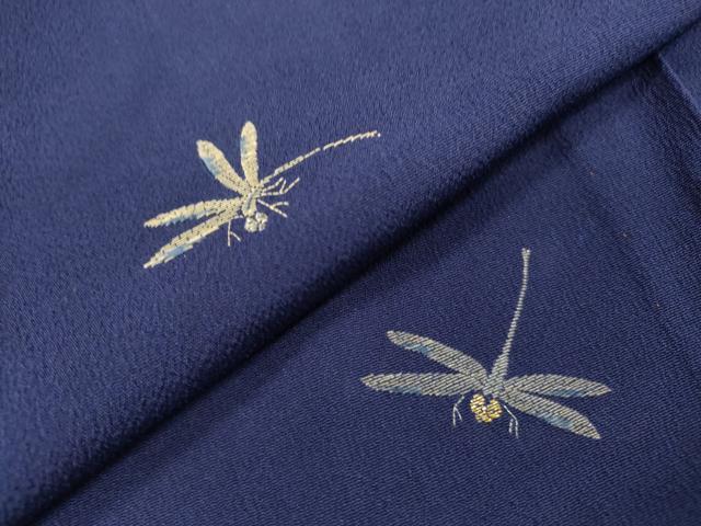 平和屋着物▽訪問着 単衣 お召地 刺繍 蜻蛉 とんぼ 金糸 紅桔梗色 正絹 逸品 DAAT3642fe