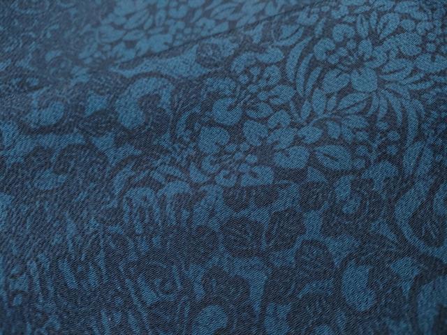 平和屋着物▽本藍 型絵染 小紋 単衣 草花 鬼しぼ縮緬 正絹 逸品 DAAT3644fe