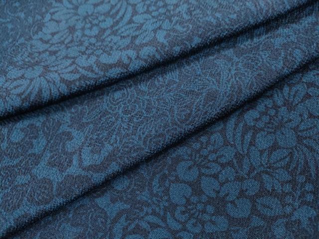 平和屋着物▽本藍 型絵染 小紋 単衣 草花 鬼しぼ縮緬 正絹 逸品 DAAT3644fe