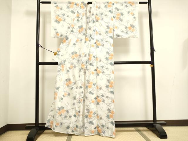 平和屋着物*夏物 小紋 絽 楓文 洗える着物 DAAT4408du