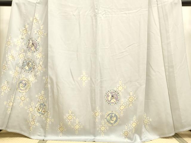 平和屋着物▽訪問着 単衣 駒刺繍 狩猟花鳥文 銀彩 正絹 逸品 DAAT4421du