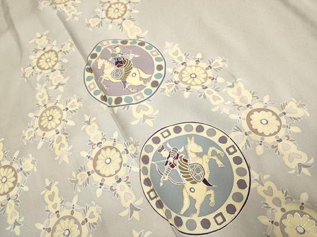 平和屋着物▽訪問着 単衣 駒刺繍 狩猟花鳥文 銀彩 正絹 逸品 DAAT4421du
