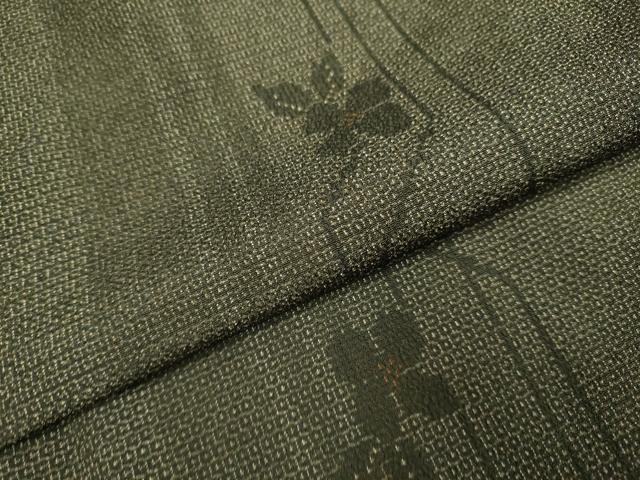 平和屋着物▽本場塩沢紬 単衣 110亀甲 草花間道 証紙付き 正絹 逸品 DAAT4435du