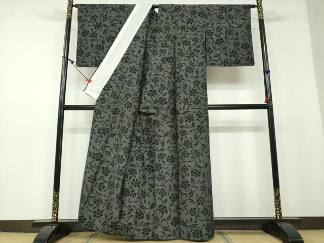 平和屋着物▽上質な紬 単衣 100亀甲 花唐草文 正絹 逸品 DAAT5976ud